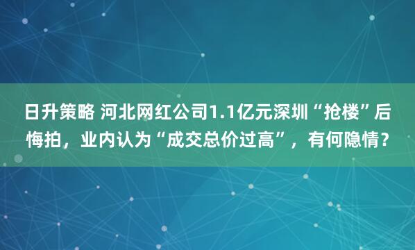 日升策略 河北网红公司1.1亿元深圳“抢楼”后悔拍，业内认为“成交总价过高”，有何隐情？
