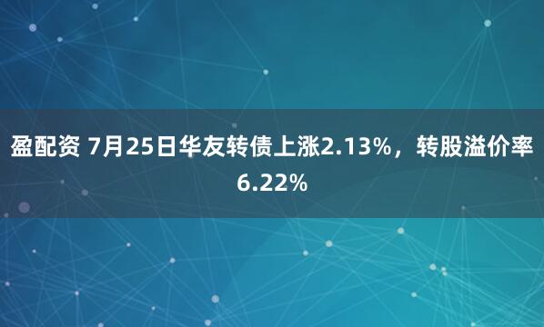 盈配资 7月25日华友转债上涨2.13%,转股溢价率6.22%