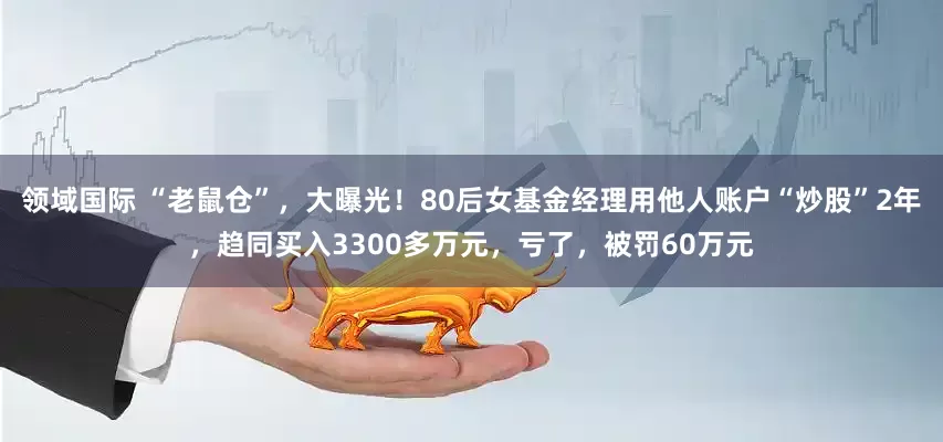 领域国际 “老鼠仓”，大曝光！80后女基金经理用他人账户“炒股”2年，趋同买入3300多万元，亏了，被罚60万元